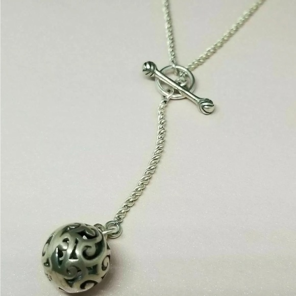 Silpada Simple Delight Sterling Silver Filigree Ball Lariat Chain Necklace N1619 - Picture 4 of 4